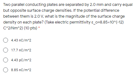 Solved Two parallel conducting plates are separated by 2.0 | Chegg.com