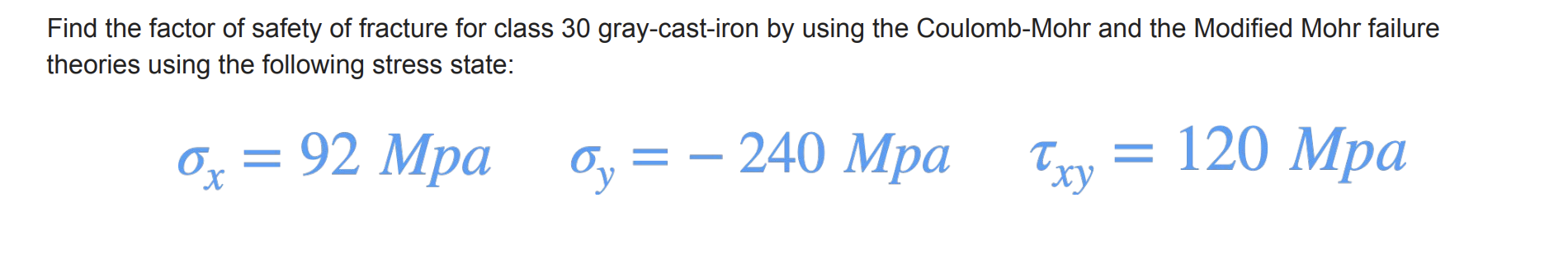 Solved Find the factor of safety of fracture for class 30 | Chegg.com