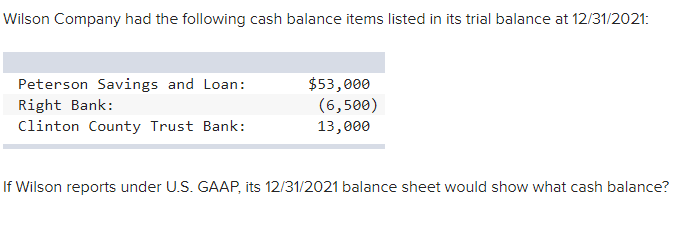 Solved Wilson Company had the following cash balance items | Chegg.com