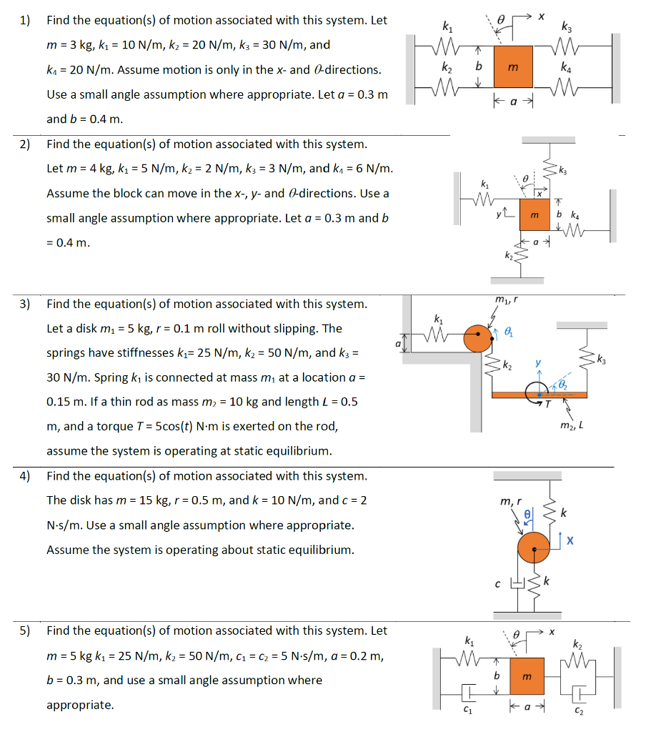 Solved 1) -> X A ki ka Find the equation(s) of motion | Chegg.com