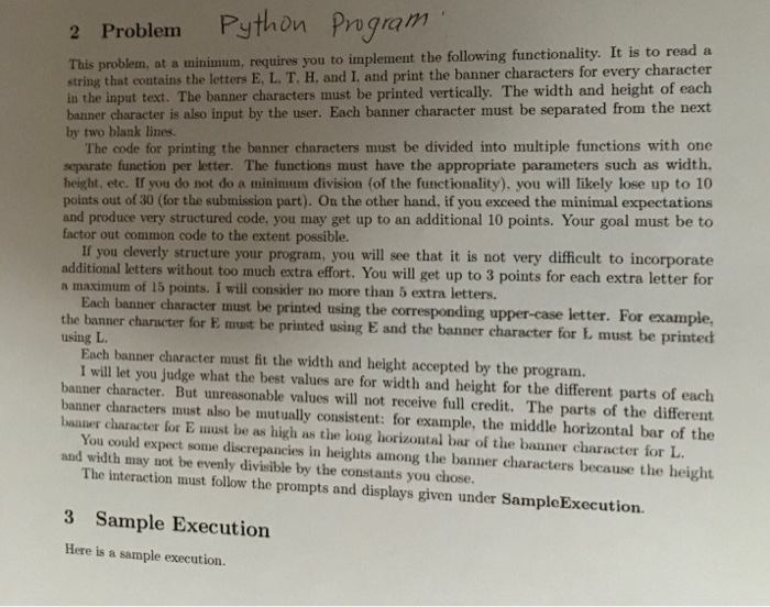Solved Python prugam 2 Problem This problem, at a minimum, | Chegg.com