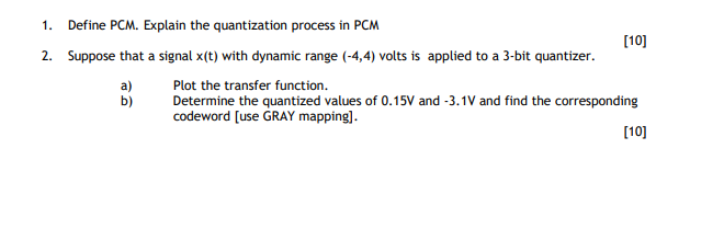 Solved 1. Define PCM. Explain the quantization process in | Chegg.com