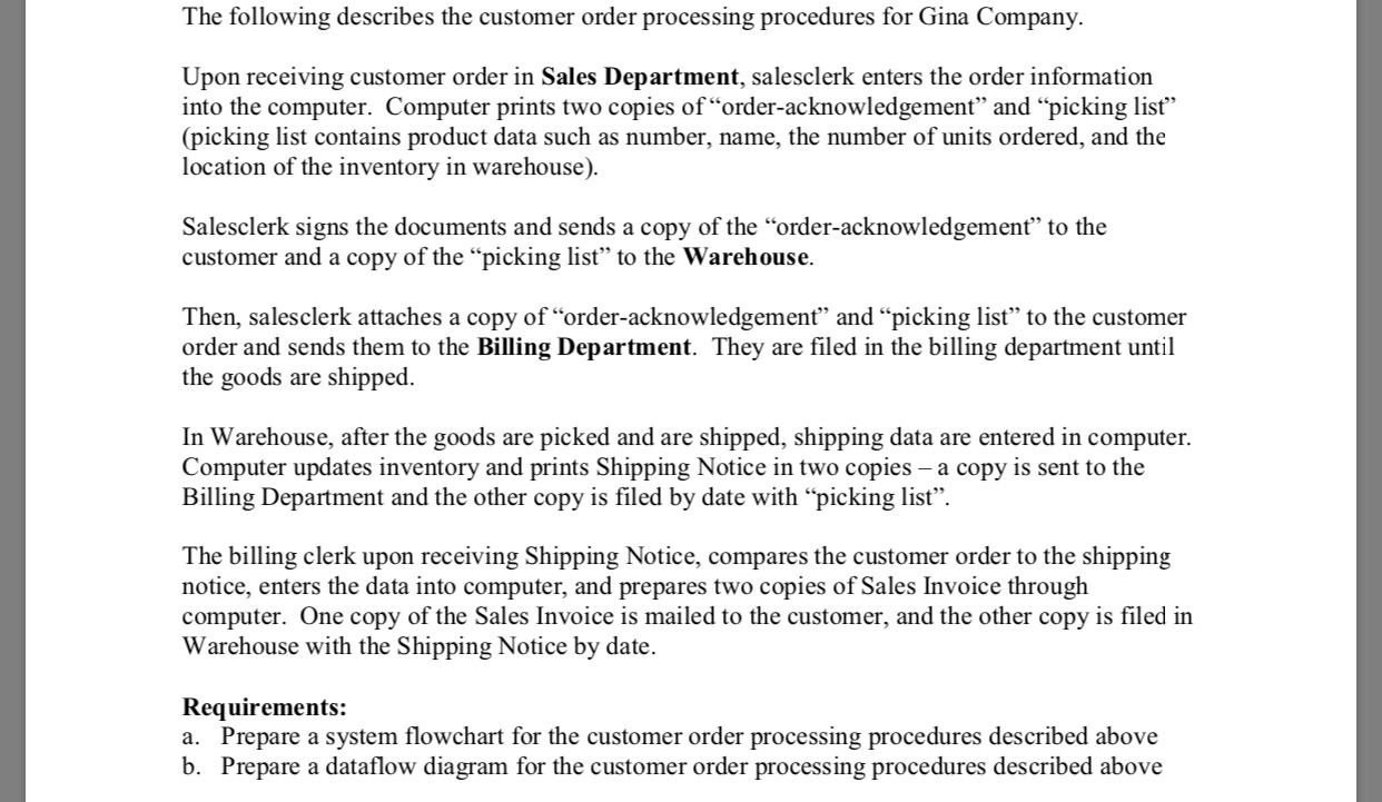 Order Processing Questions In Format The following describes the customer order processing | Chegg.com