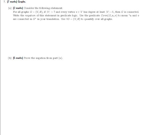 Solved 7. [7 marks) Graphs. (a) [2 marks] Consider the | Chegg.com