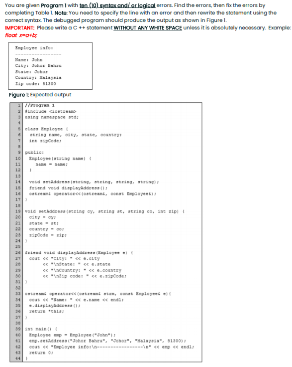 Solved You are given Program 1 with ten (10) syntax and/ or | Chegg.com