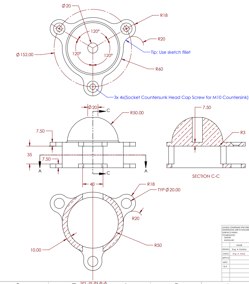 Solved 020 R18 120° R20 0 152.00 1200 Tip: Use sketch fillet | Chegg.com