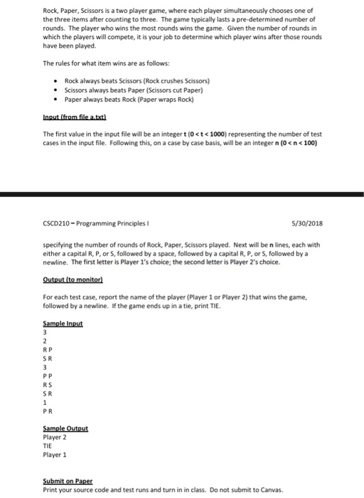 Solved Rock, Paper, Scissors is a two player game, where | Chegg.com