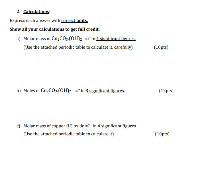 Solved 2. Calculations Express each answer with correct