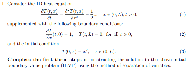 Solved 1. Consider The 1D Heat Equation | Chegg.com