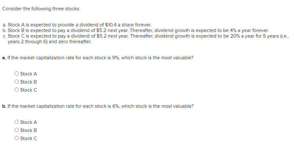 Solved Consider The Following Three Stocks: A. Stock A Is | Chegg.com