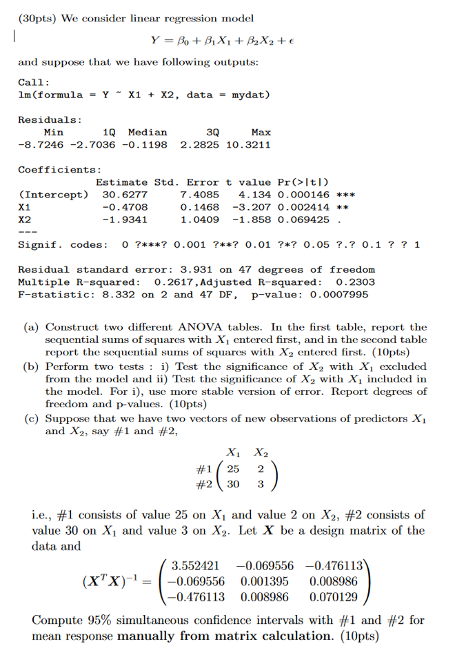 1 30pts We Consider Linear Regression Model Y Bo 6569