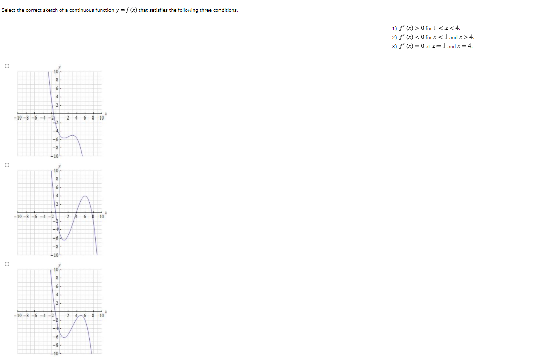 Solved Select the correct sketch of a continuous function y | Chegg.com