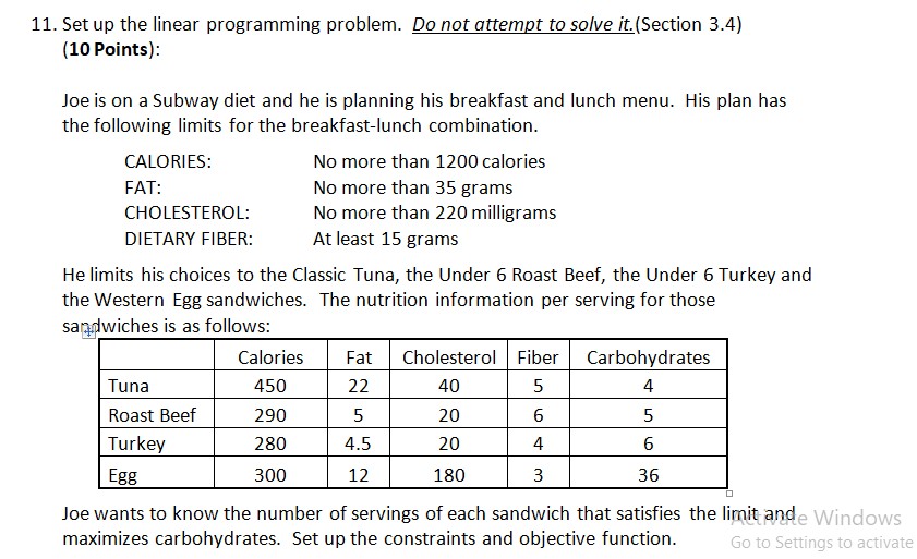 Solved 11. Set up the linear programming problem. Do not | Chegg.com