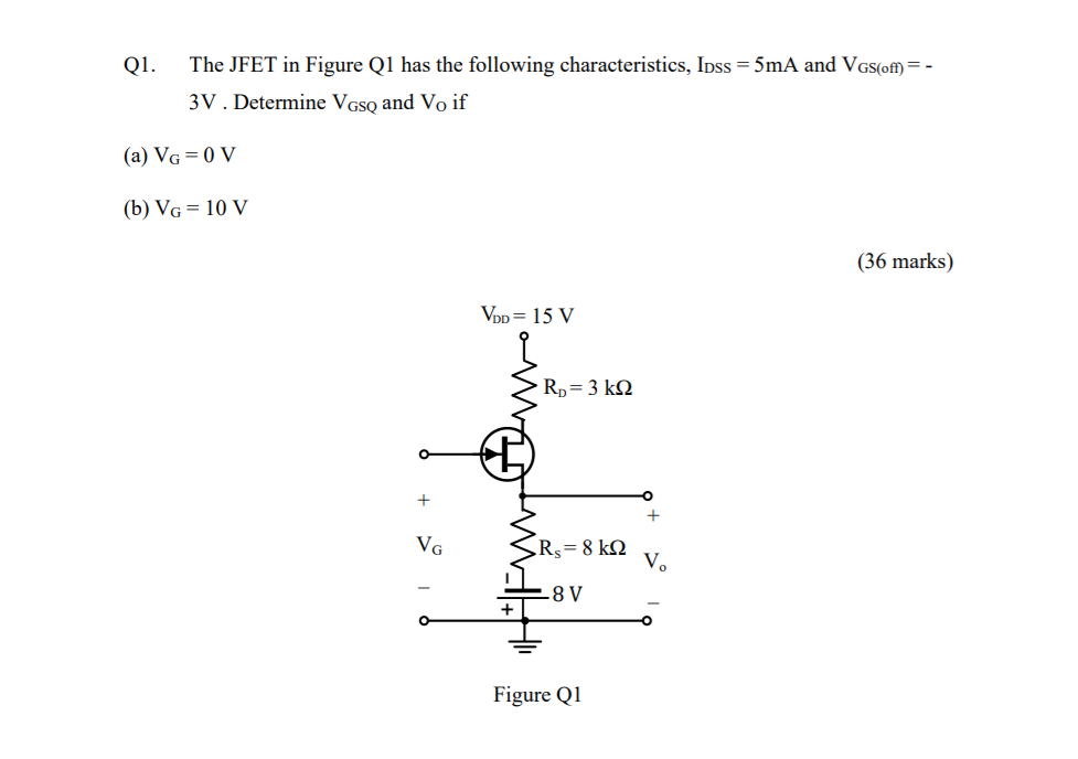 Solved Q1. The JFET in Figure Q1 has the following | Chegg.com