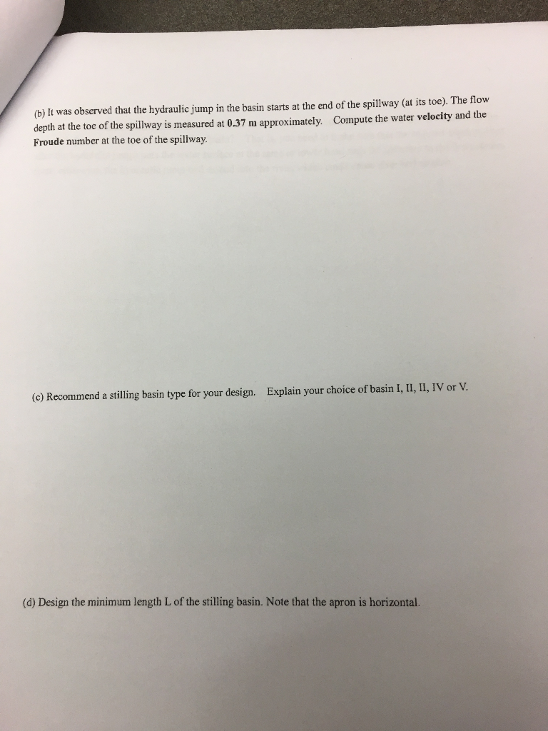 Problem 3: Design of a stilling basin ume that the | Chegg.com