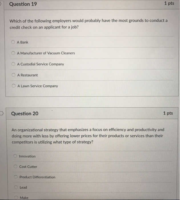 Solved Question 19 1 pts Which of the following employers | Chegg.com