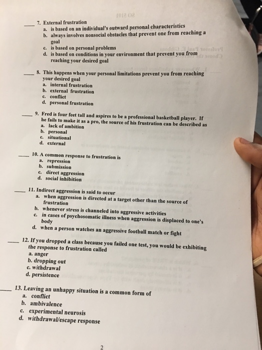 Solved 7. External frustration a. is based on an | Chegg.com