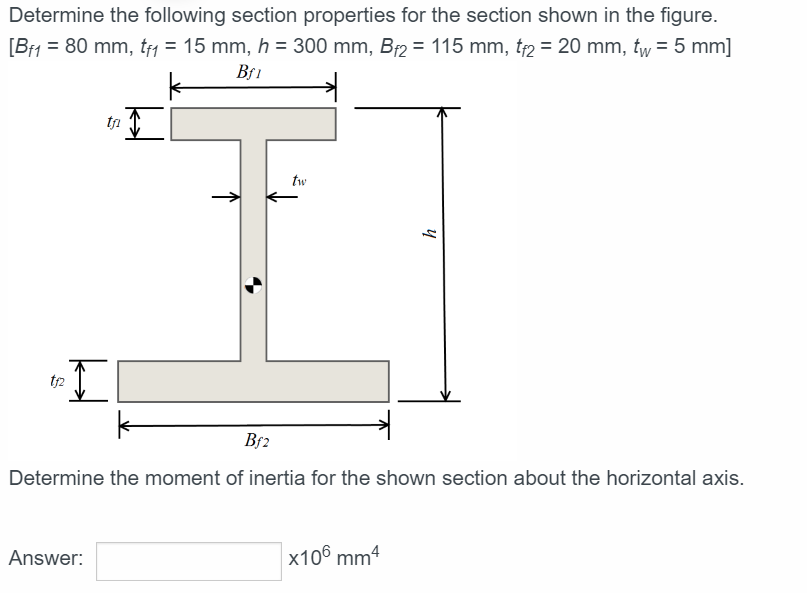 Solved Determine the following section properties for the | Chegg.com