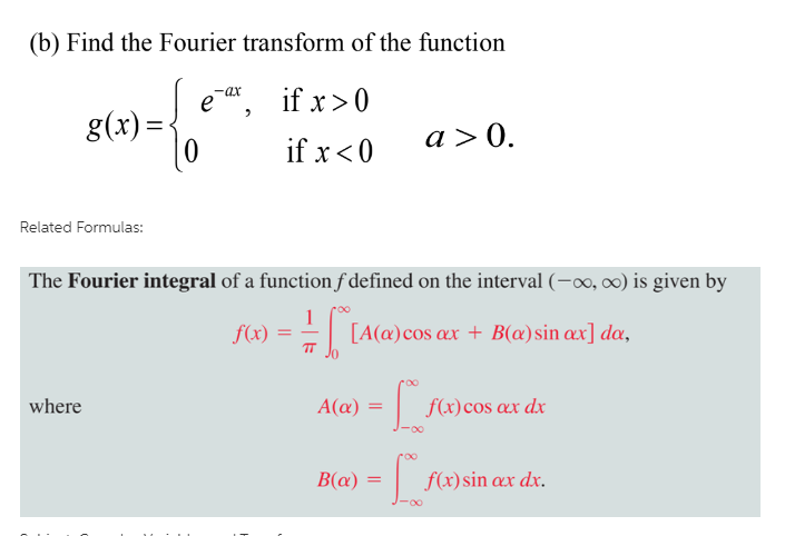 Solved B Find The Fourier Transform Of The Function Ax Chegg Com