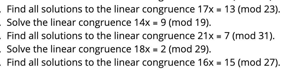 Solved Find All Solutions To The Linear Congruence | Chegg.com