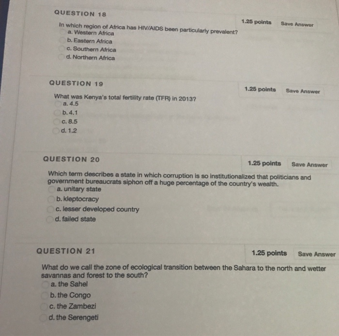 Solved QUESTION 18 1.25 points Save Answer In which region | Chegg.com