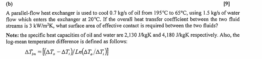 Solved A parallel-flow heat exchanger is used to cool0.7 | Chegg.com