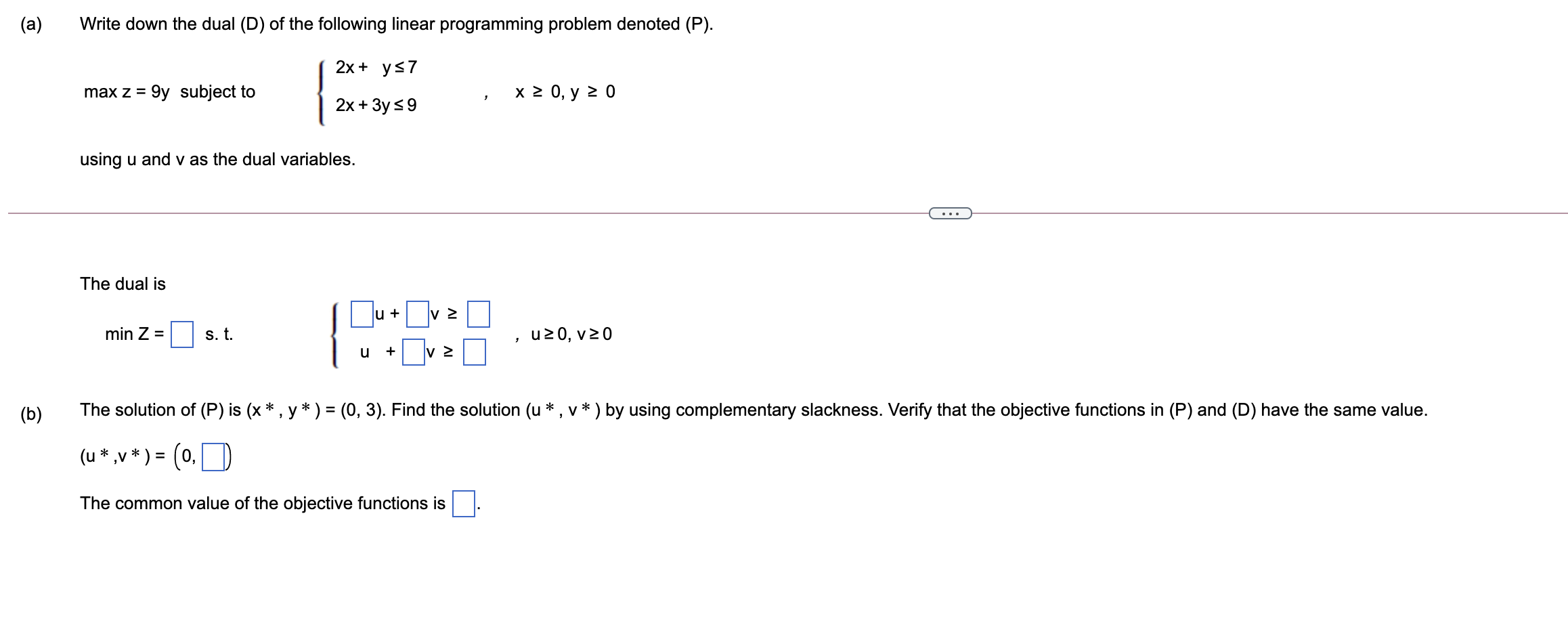 Solved (a) ) Write down the dual (D) of the following linear | Chegg.com