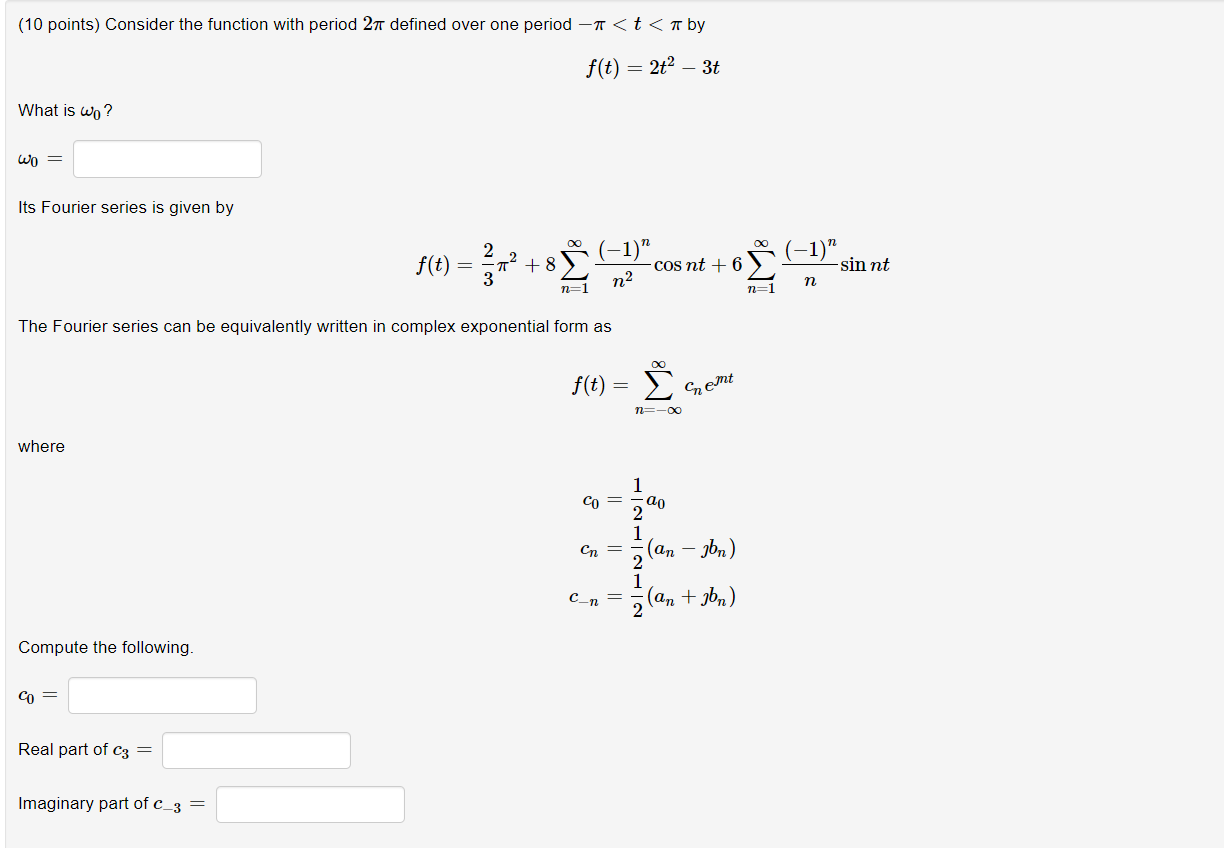 Solved Consider the function with period 2π defined over one | Chegg.com