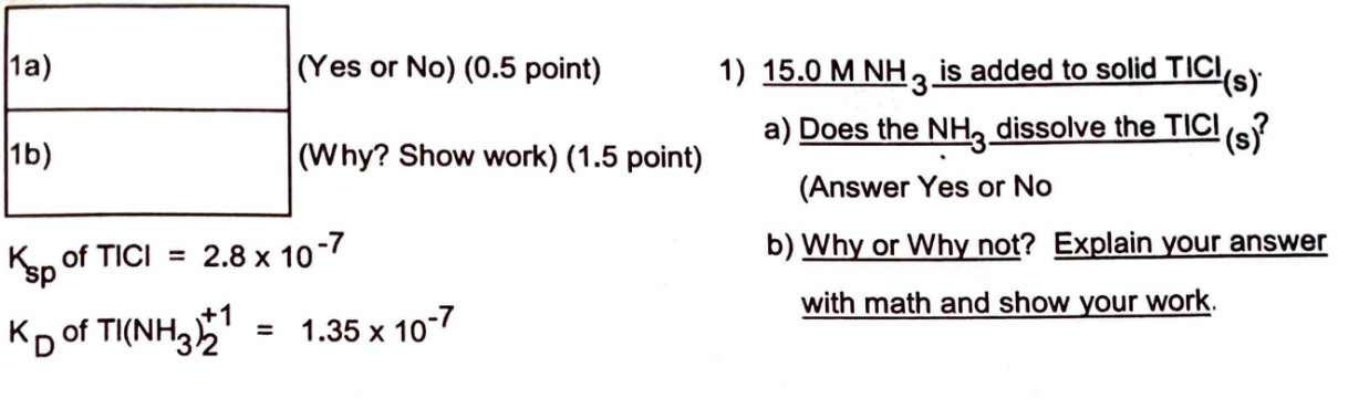 Solved 1) 15.0MNH3 is added to solid TICl (s) a) Does the | Chegg.com