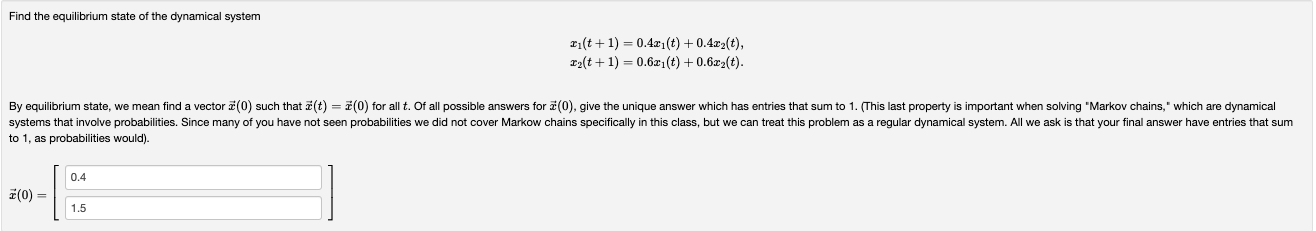 Solved Find the equilibrium state of the dynamical system | Chegg.com