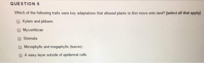 Solved Which of the following traits were key adaptations | Chegg.com