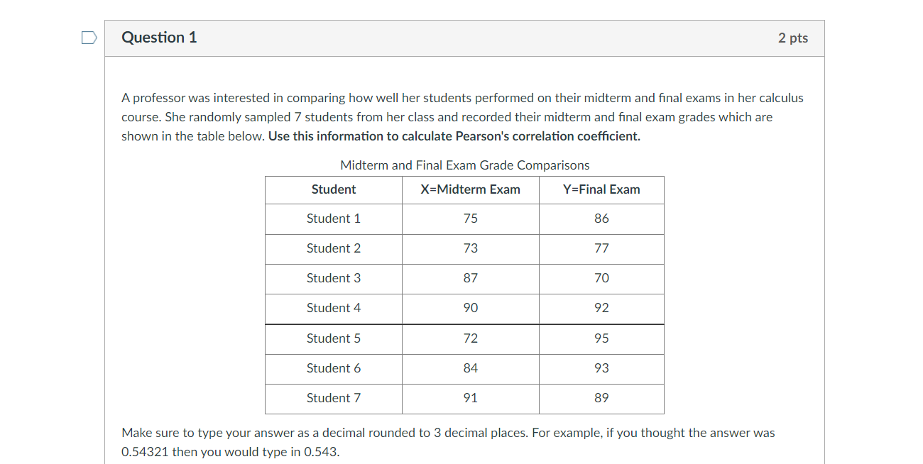Solved u Question 1 2 pts A professor was interested in