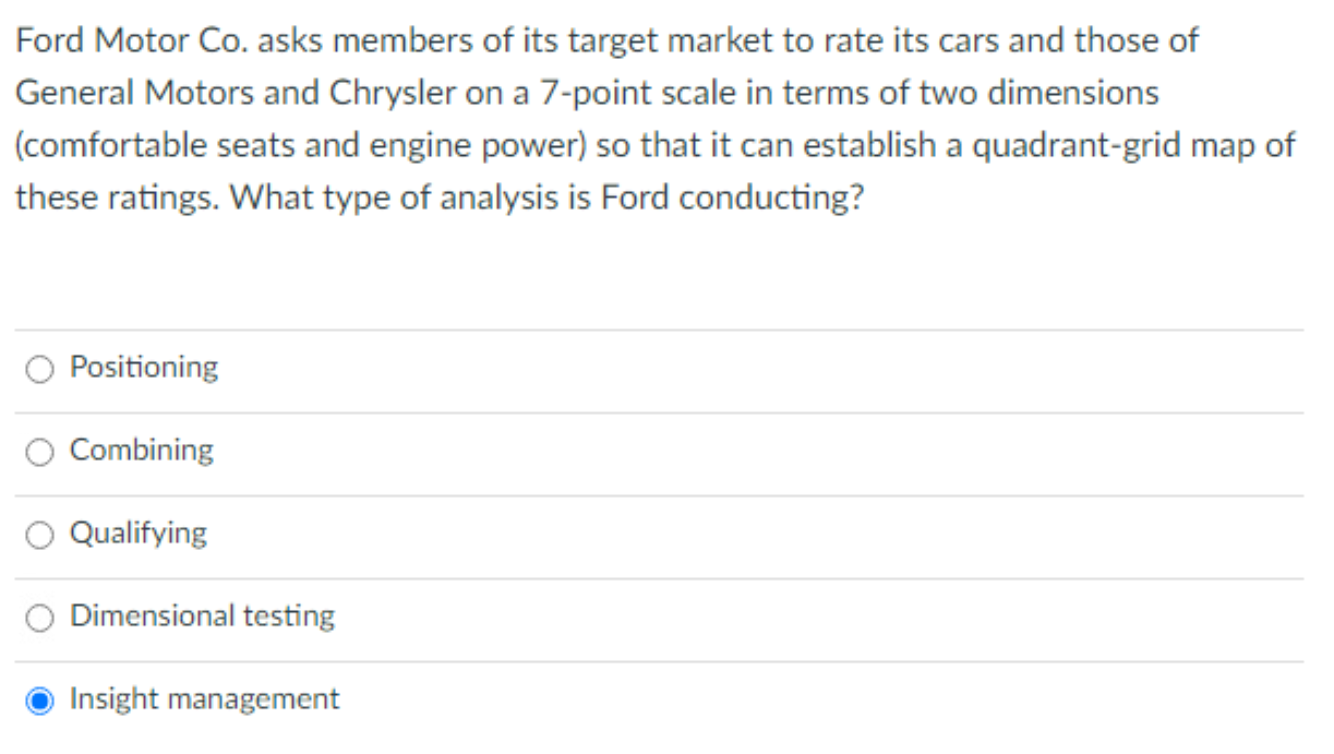 Solved Ford Motor Co. asks members of its target market to | Chegg.com