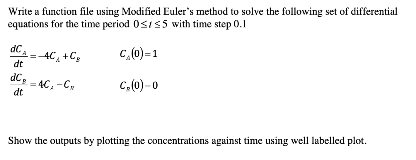 Write a function file using Modified Euler's method | Chegg.com