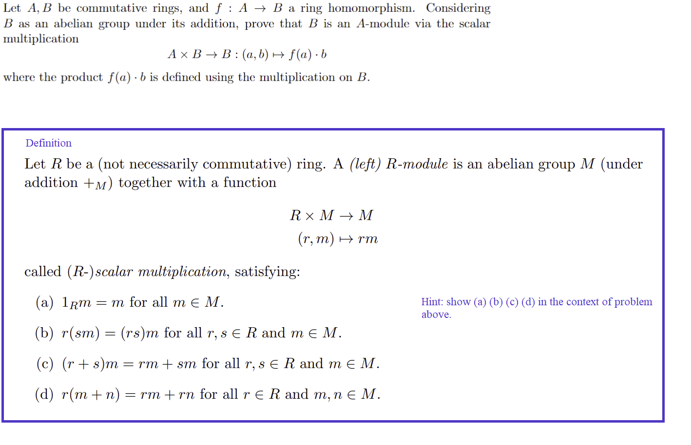 Solved Let A,B be commutative rings, and fA→B a ring