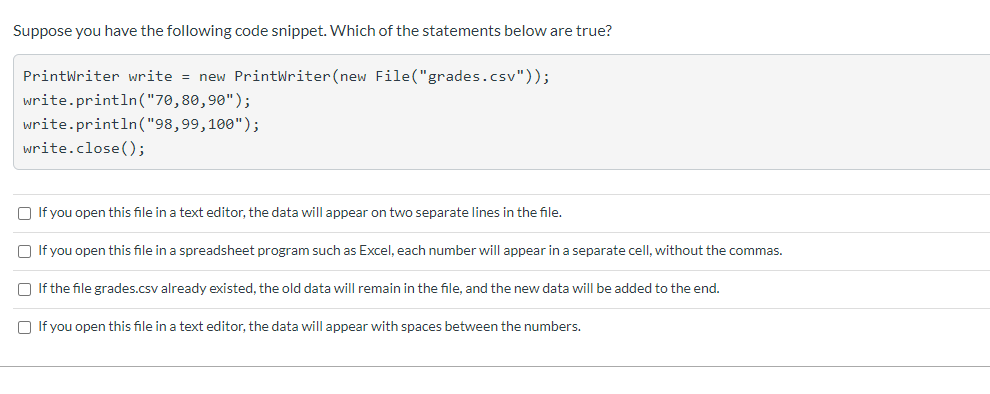 Solved Suppose you have the following code snippet. Which of | Chegg.com