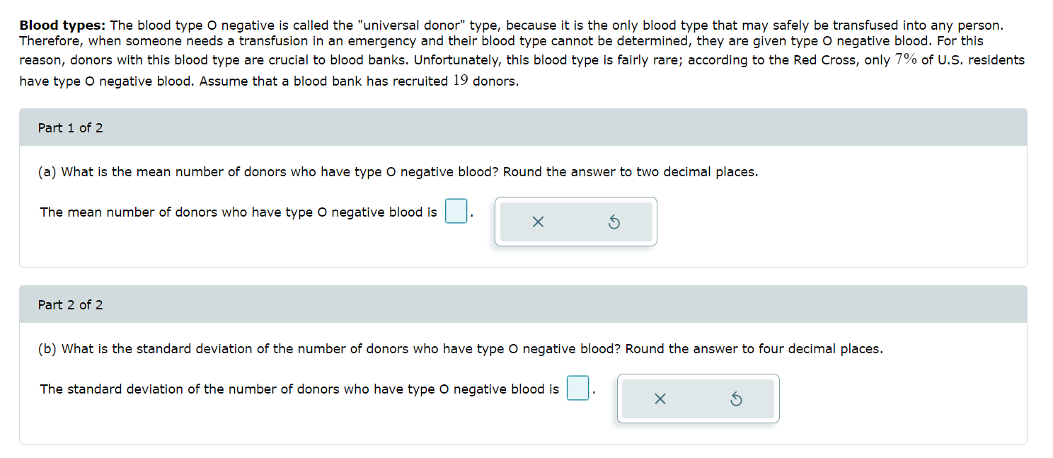 Solved Blood Types The Blood Type O Negative Is Called The Chegg
