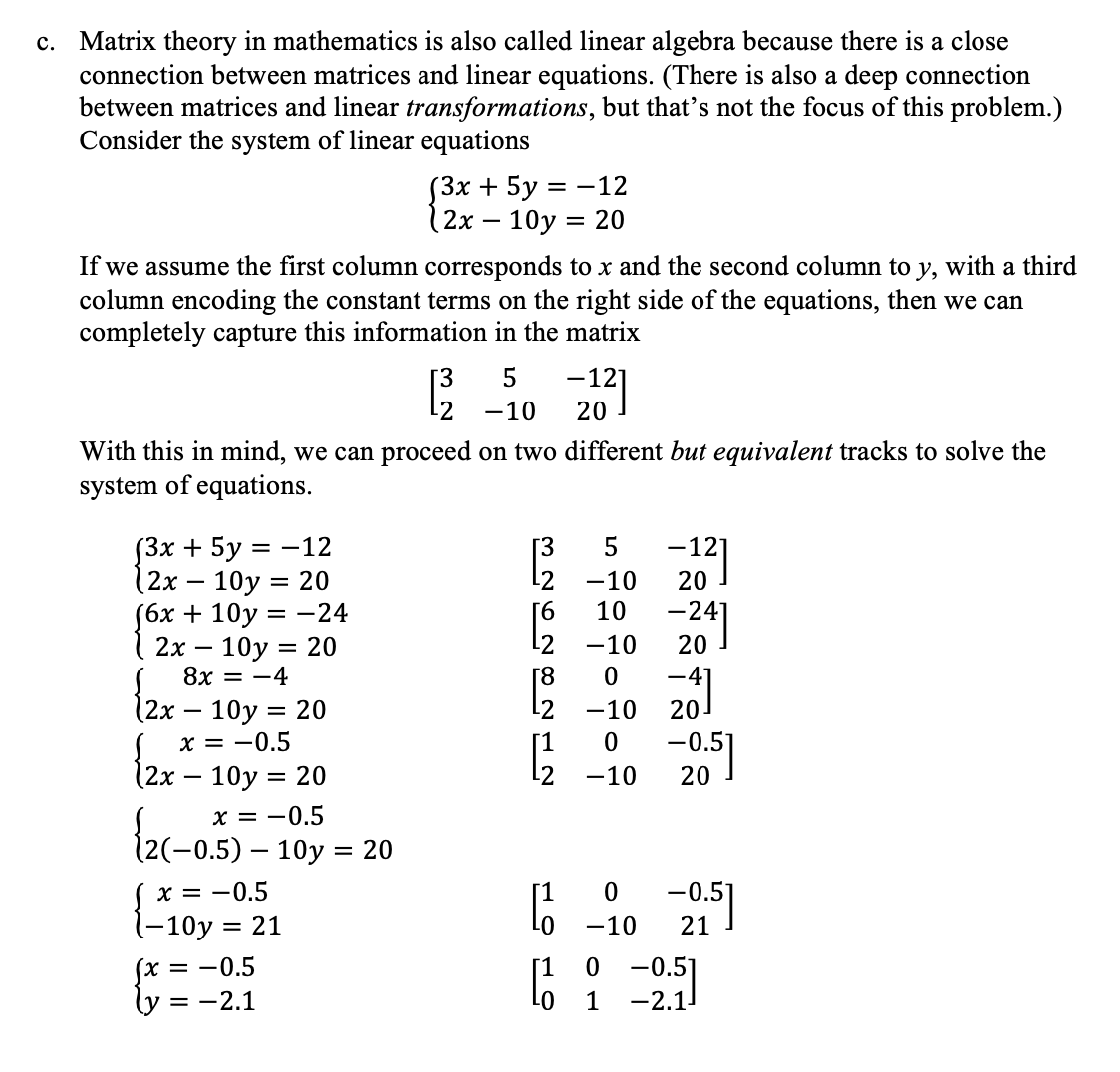 Solved Matrix Theory In Mathematics Is Also Called Linear