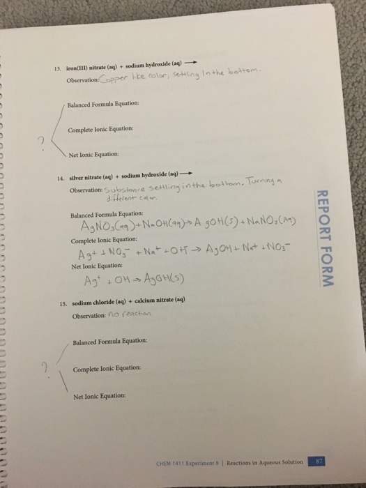 Solved iron(III) nitrate (aq) + sodium hydroxide (aq)