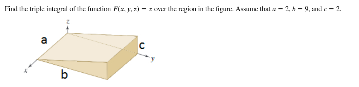 Solved Find the triple integral of the function F(x, y, z) = | Chegg.com