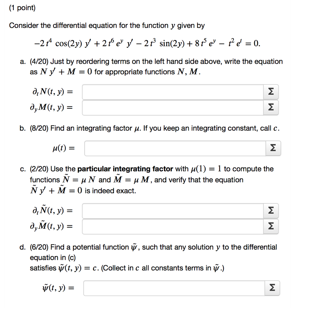 Solved 1 Point Consider The Differential Equation For T Chegg Com