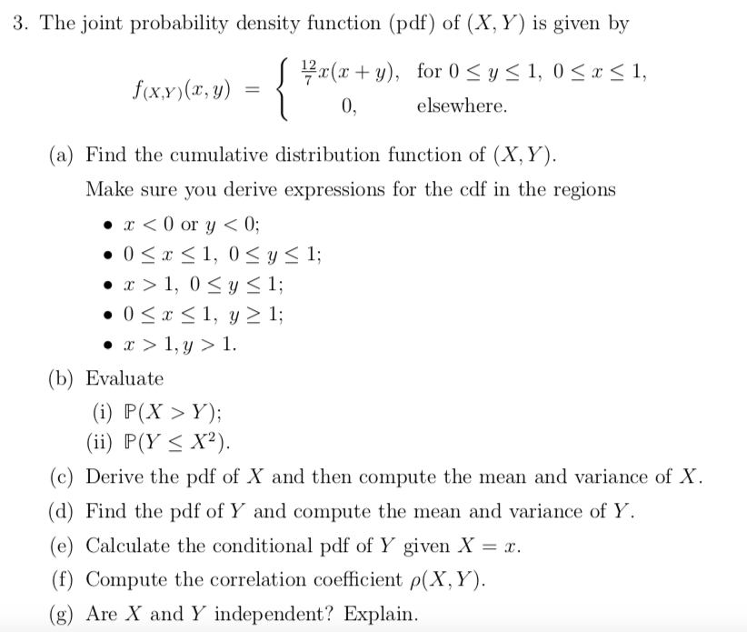 Solved 3. The joint probability density function (pdf) of | Chegg.com image.