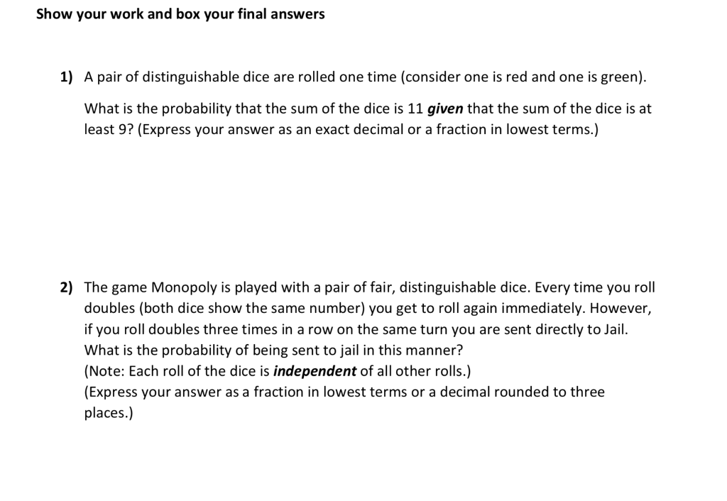Solved Show your work and box your final answers 1) A pair | Chegg.com
