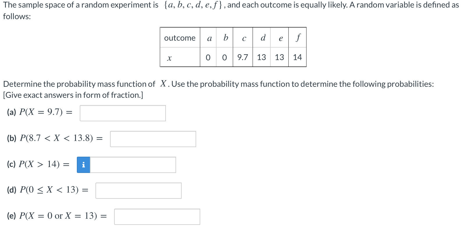 Solved The sample space of a random experiment is {a, b, c, | Chegg.com