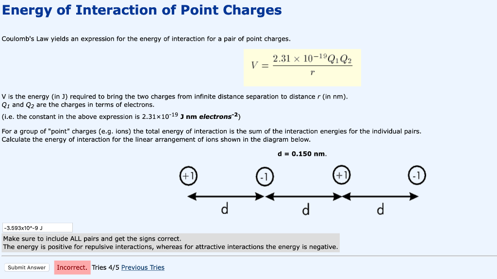 Point Charge Interactions Graph Solved Energy of Interaction of Point Charges Coulomb's Law | Chegg.com
