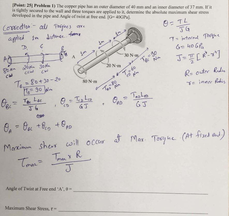 Solved Point 25 Problem 1 The Copper Pipe Has An Outer Chegg