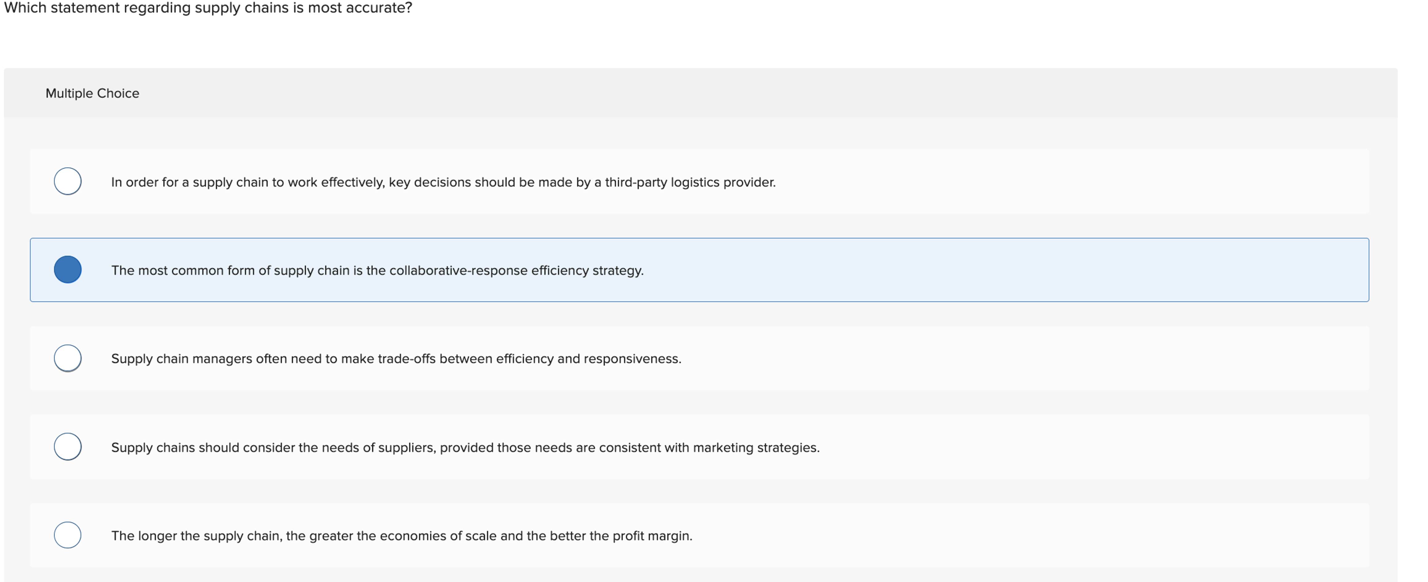 Solved Which Statement Regarding Supply Chains Is Most 