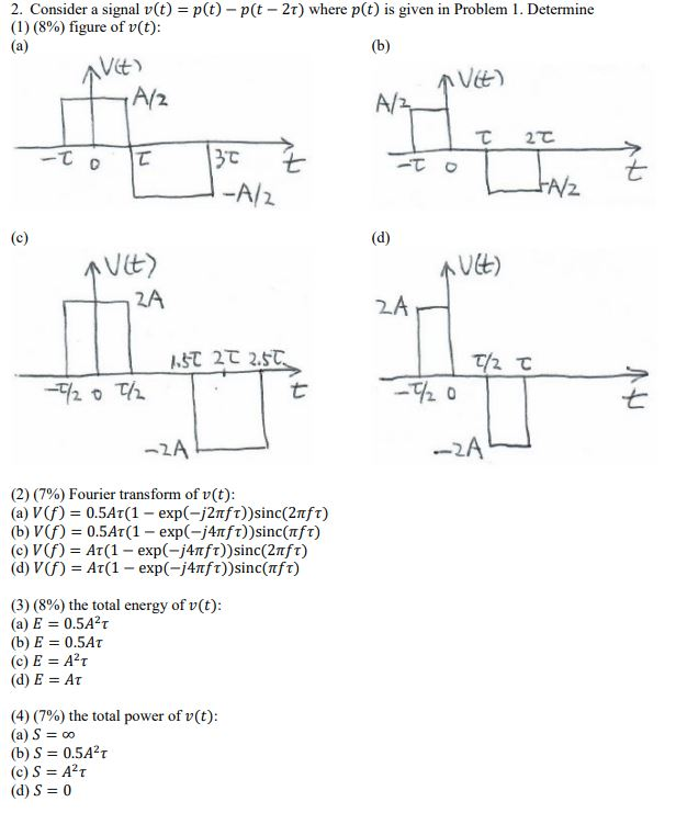 Solved 2 Consider A Signal V T P T P T 2t Where P Chegg Com