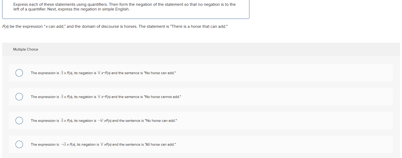 Solved Express Each Of These Statements Using Quantifiers. | Chegg.com