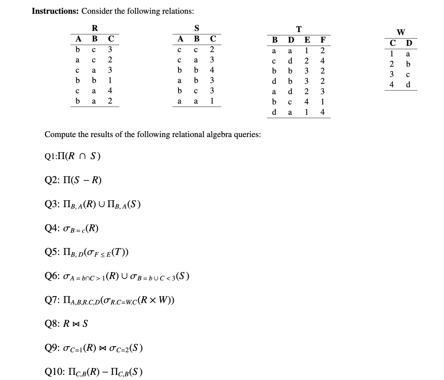 Solved Instructions: Consider The Following Relations: | Chegg.com